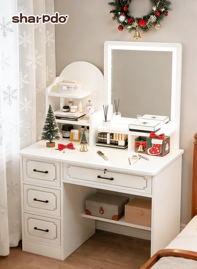 Sharpdo 100*40*137cm Vanity Table with LED Light Mirror, Bedroom Dresser Table Minimalist Dressing Table With 4 Drawers and Shelf - Image 2