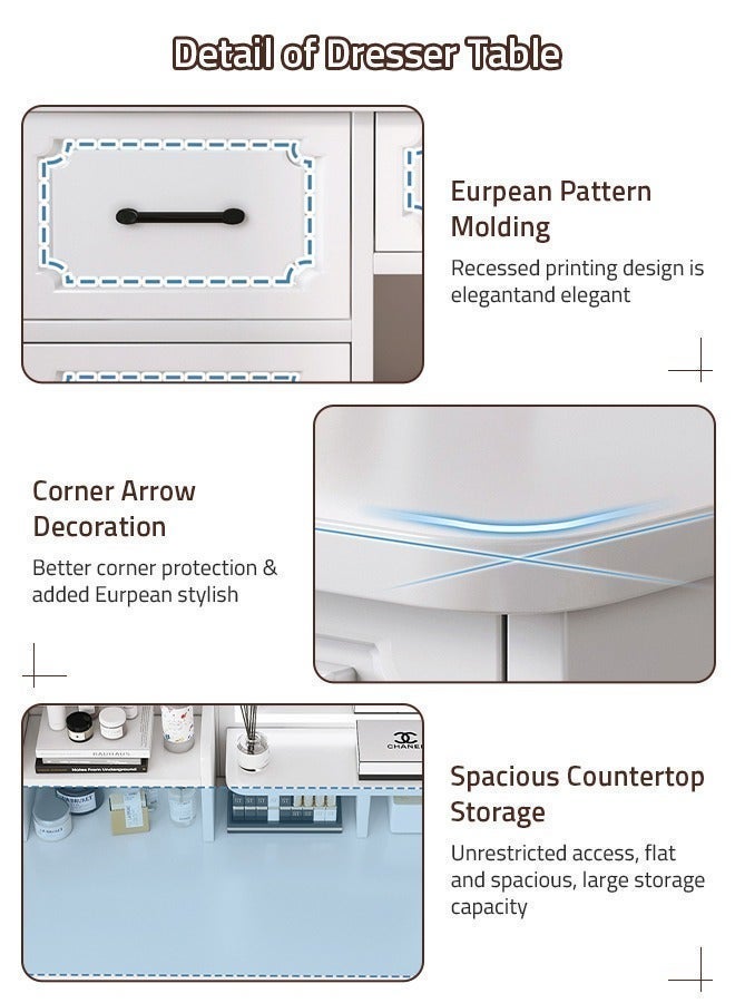 Sharpdo 100*40*137cm Vanity Table with LED Light Mirror, Bedroom Dresser Table Minimalist Dressing Table With 4 Drawers and Shelf - Image 5