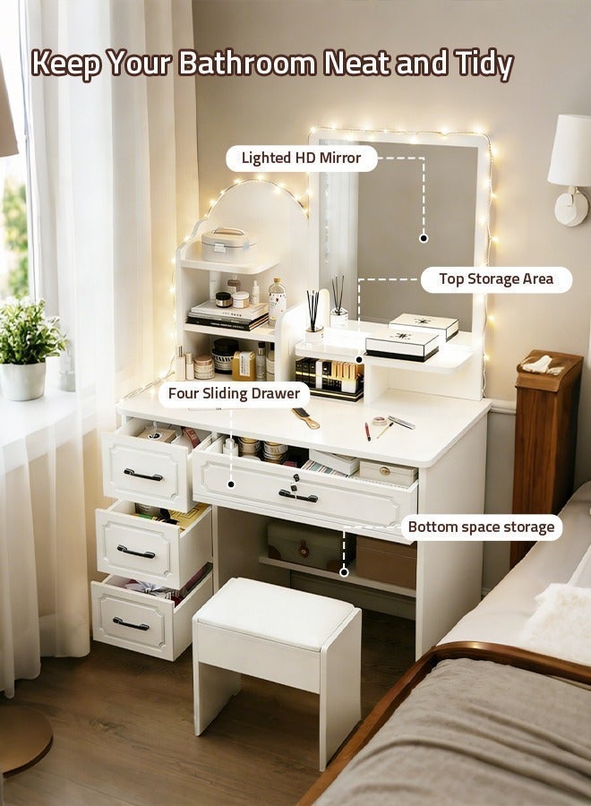 Sharpdo 100*40*137cm Vanity Table with LED Light Mirror, Bedroom Dresser Table Minimalist Dressing Table With 4 Drawers and Shelf - Image 4