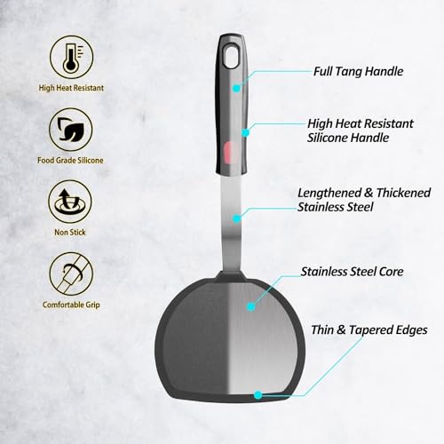 Turbid Silicone Spatula - Nonstick, Heat Resistant Cooking & Baking Flipper for Pancakes, Omelettes, Pizza, Steak, Dosa - Ideal for Griddle Pans, Cookware and Fish Turner (Wide Spatula) - Image 4