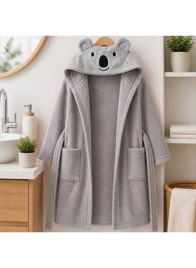 VELMORE Premium Kids Hooded Bathrobe – 100% Cotton Soft & Absorbent Towel Robe for Boys & Girls, Lightweight, Quick Dry, with Belt & Pockets (650 GSM) - 12 - 16 Y - Grey - Image 1