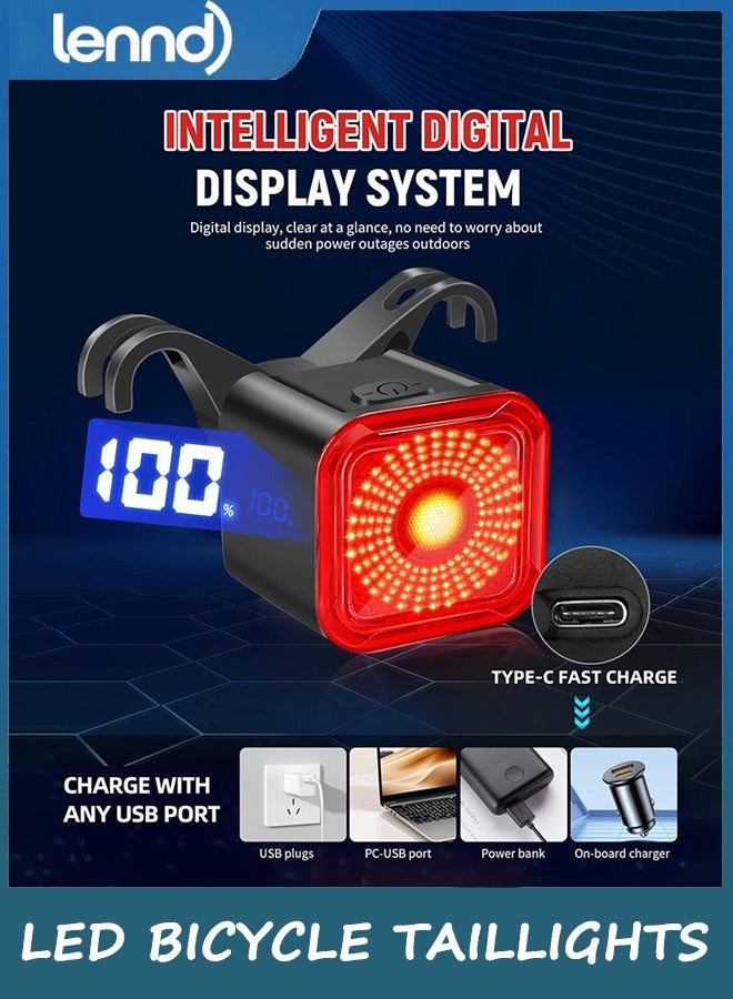 LENND Bike Tail Light with LED Display Screen, USB-C Rechargeable 6 Light Modes, IP55 Waterproof Bicycle Taillight for Night Riding, Super Bright Rear Bike Light for Road Mountain, Cycling - Image 2