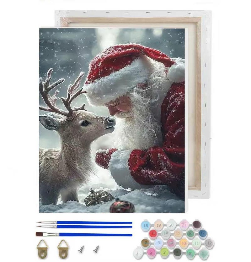 VIGEGU Christmas Paint by Numbers Kit for Adults Beginner with Frame,Santa Claus and Little elk Paint by Number DIY Adult Paint by Number Kits for Home Decor 9x12 in - Image 1