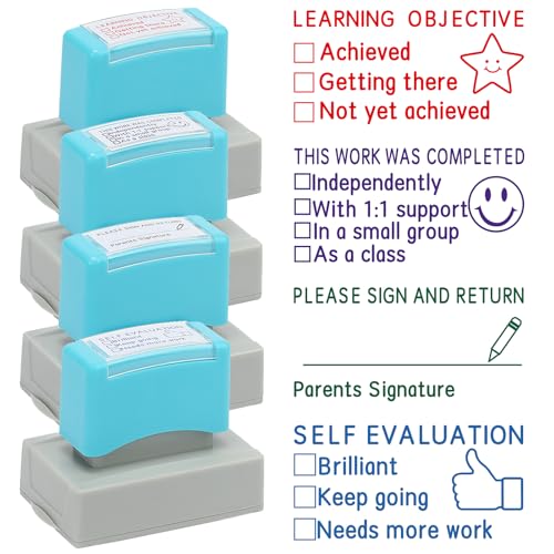 HEYTIMI 4 Pcs Teacher Stamps for Grading Self-Inking Special Accommodations Stamp Refillable Motivational Encouraging Rubber Stamp for Classroom Back to School Homework Student Dormitory Gifts - Image 1