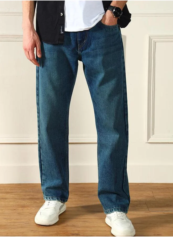 Dennis Lingo Mid Rise Relaxed Fit Low Fade Jeans by Styli