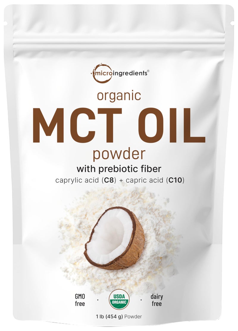 Micro Ingredients Organic MCT Oil Powder with Prebiotic Fiber1 Pound16 Ounce Fast Fuel for Body and Brain C8 MCT Oil for Coffee Creamer No GMOs Keto Diet Vegan