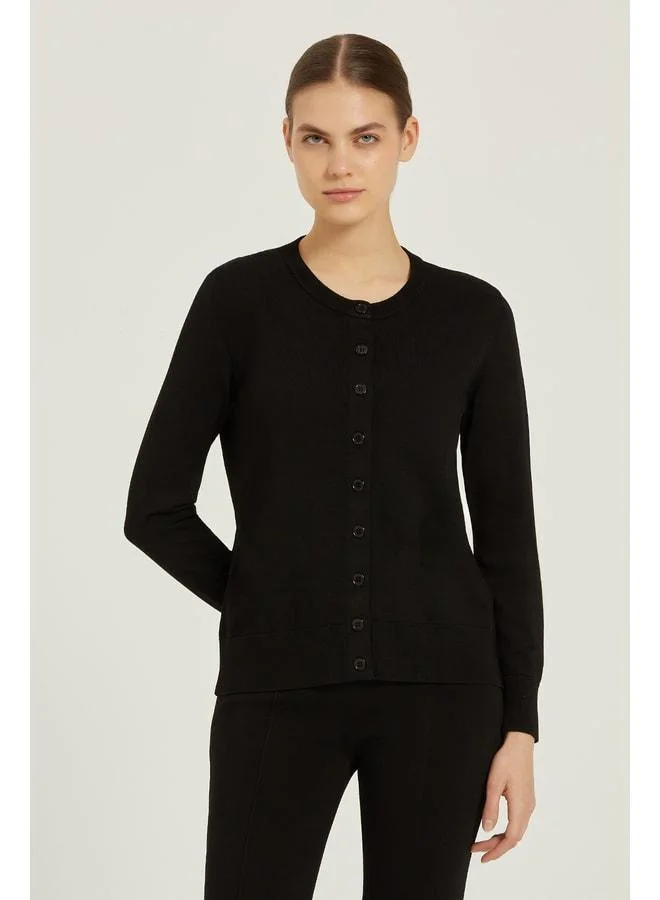 Mısırlı 1951 Black Buttoned Bicycle Collar Women's Cardigan