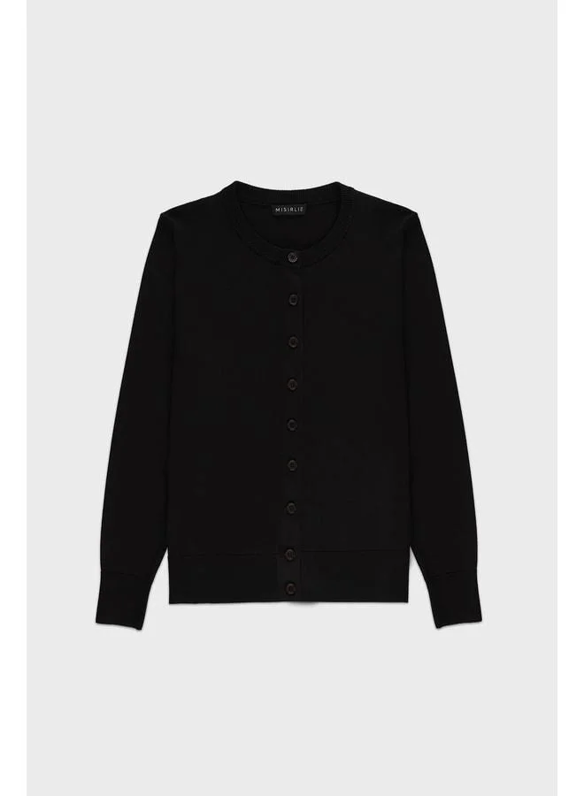 Mısırlı 1951 Black Buttoned Bicycle Collar Women's Cardigan