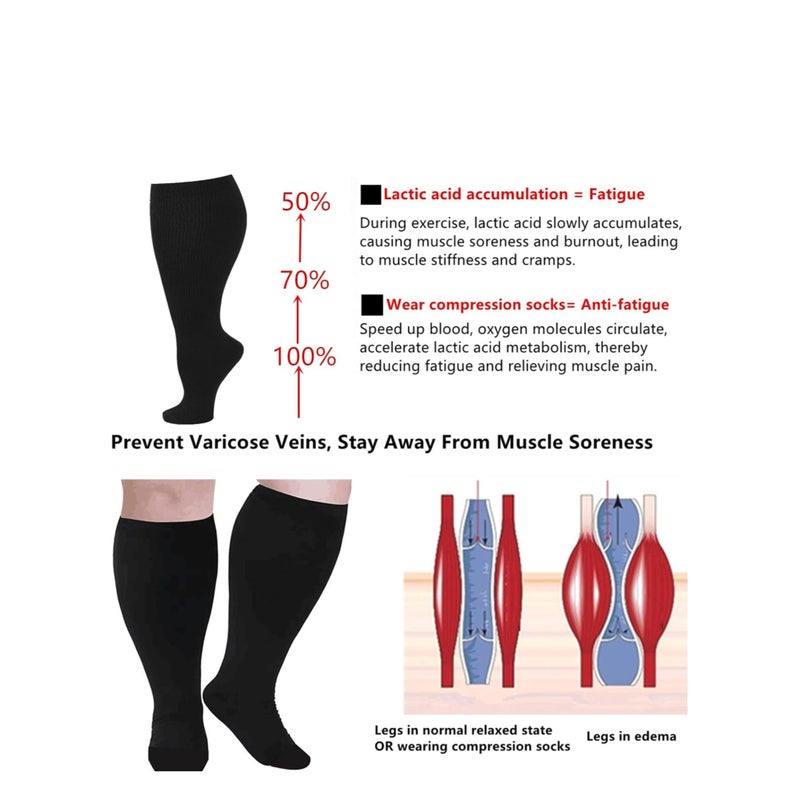 SOLARAE Wide Calf Compression Socks for Women Men, 2 Pairs Plus Size Extra Large Size Support Socks Stockings Reduces Swelling & Pain for Nurses Running Pregnant Travel Flight 20-25 mmHg（XXL） - Image 2