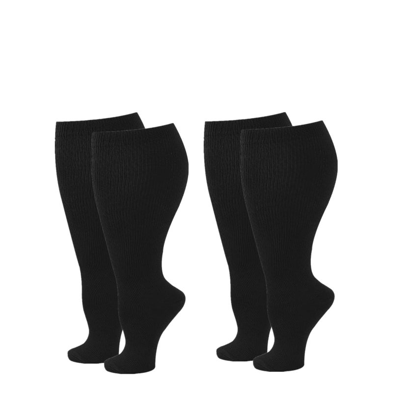 SOLARAE Wide Calf Compression Socks for Women Men, 2 Pairs Plus Size Extra Large Size Support Socks Stockings Reduces Swelling & Pain for Nurses Running Pregnant Travel Flight 20-25 mmHg（XXL） - Image 1