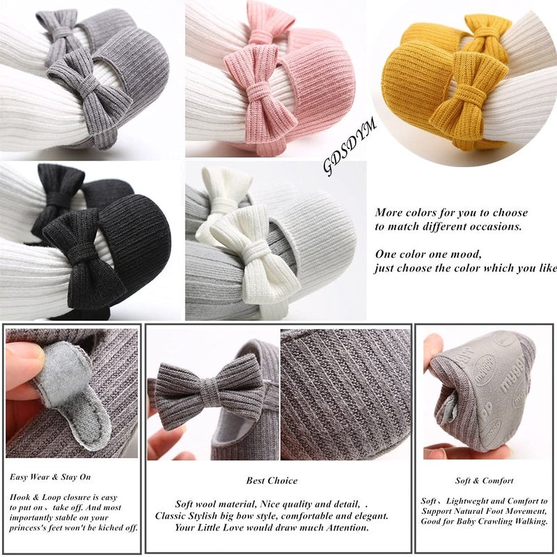 GDSDYM Baby Girls Mary Jane Flats with Bowknot Princess Wedding Dress Shoes Soft Newborn Infant Crib First Walker Prewalker - Image 3