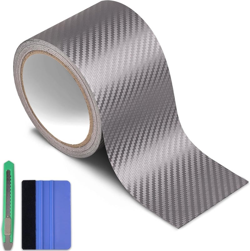 Arespark Carbon Fiber Grey Vinyl Wrap, Cars Window Door Trim Strip Universal DIY Chrome Delete Vinyl Wrap, Door Edge Guards Protection Tape Accessories with Free Tool Kit (3in x 30ft) - Image 1