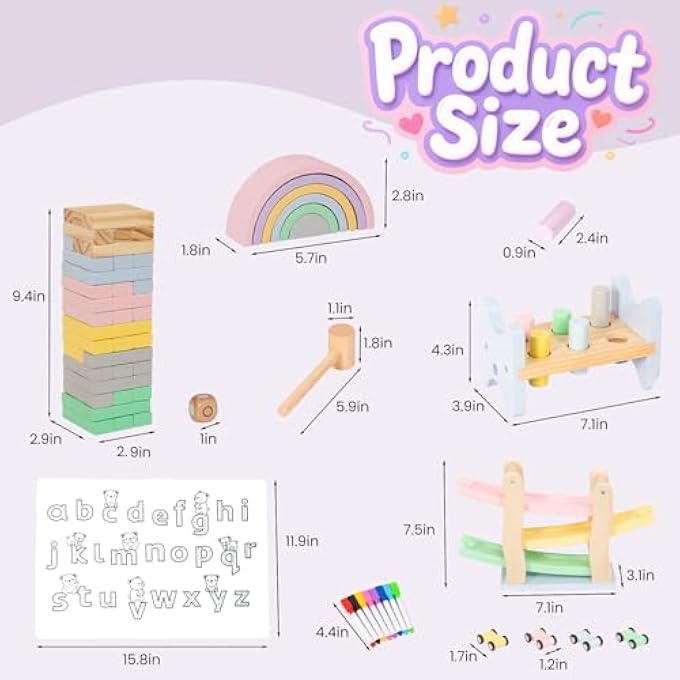 MONTESSORI TOY SET CHILDREN'S ENLIGHTENMENT WOODEN TOY 5 PIECES SET WITH WOOD STACKED BUILDING BLOCKS RAMP CAR RACING TRACK 3+ YEARS CHILDREN'S GIFT BAG (SET 2) - Image 2