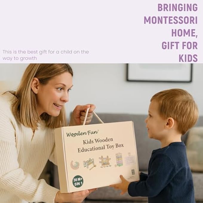 MONTESSORI TOY SET CHILDREN'S ENLIGHTENMENT WOODEN TOY 5 PIECES SET WITH WOOD STACKED BUILDING BLOCKS RAMP CAR RACING TRACK 3+ YEARS CHILDREN'S GIFT BAG (SET 2) - Image 4