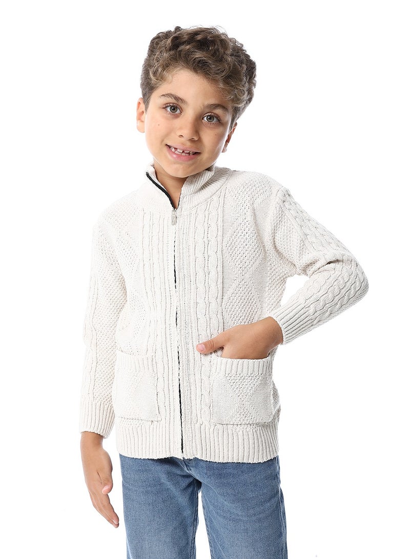 Andora Multi Knitted Pattern Boys Sweater_Cream Beige - Image 1