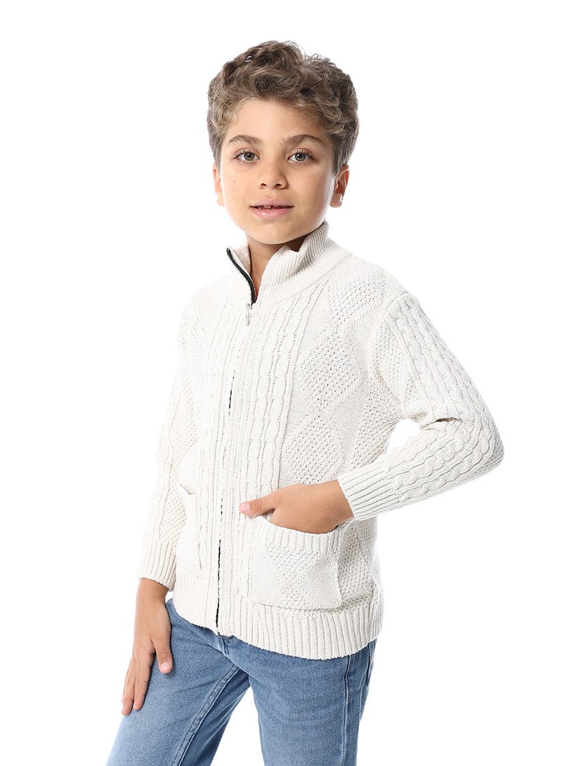 Andora Multi Knitted Pattern Boys Sweater_Cream Beige - Image 2