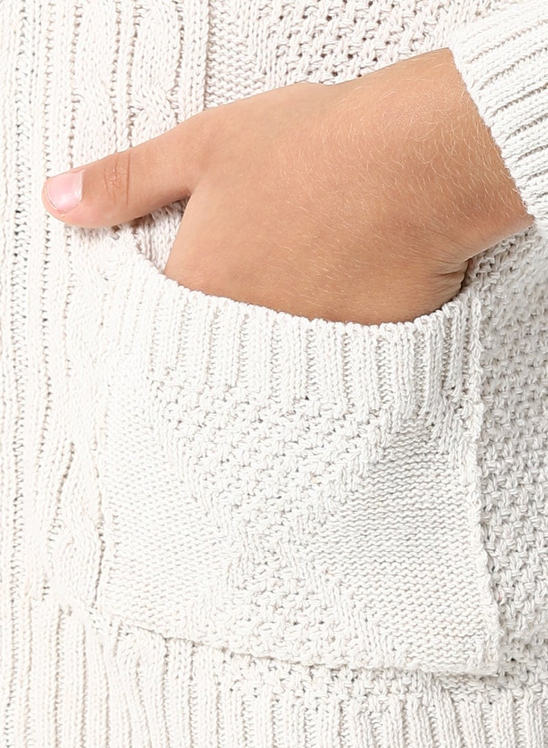 Andora Multi Knitted Pattern Boys Sweater_Cream Beige - Image 5