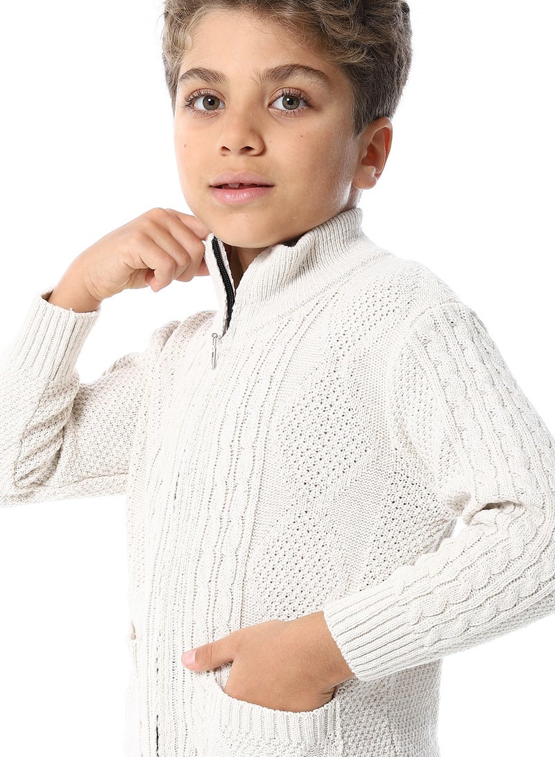 Andora Multi Knitted Pattern Boys Sweater_Cream Beige - Image 4