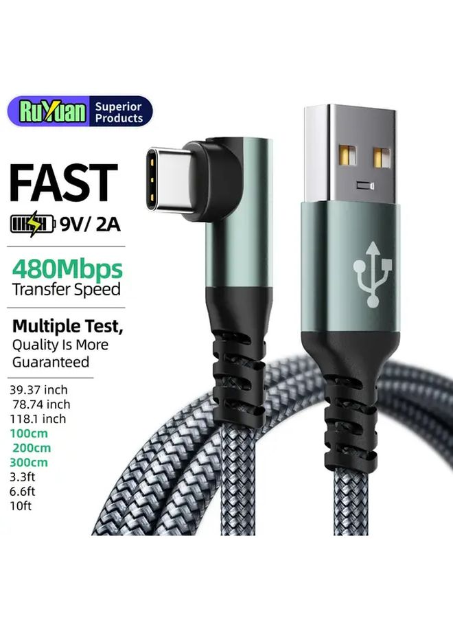 كابل USB A إلى USB C للشحن السريع 3 قطع أسود 2 متر مضفر من النايلون طويل جدًا - Image 5
