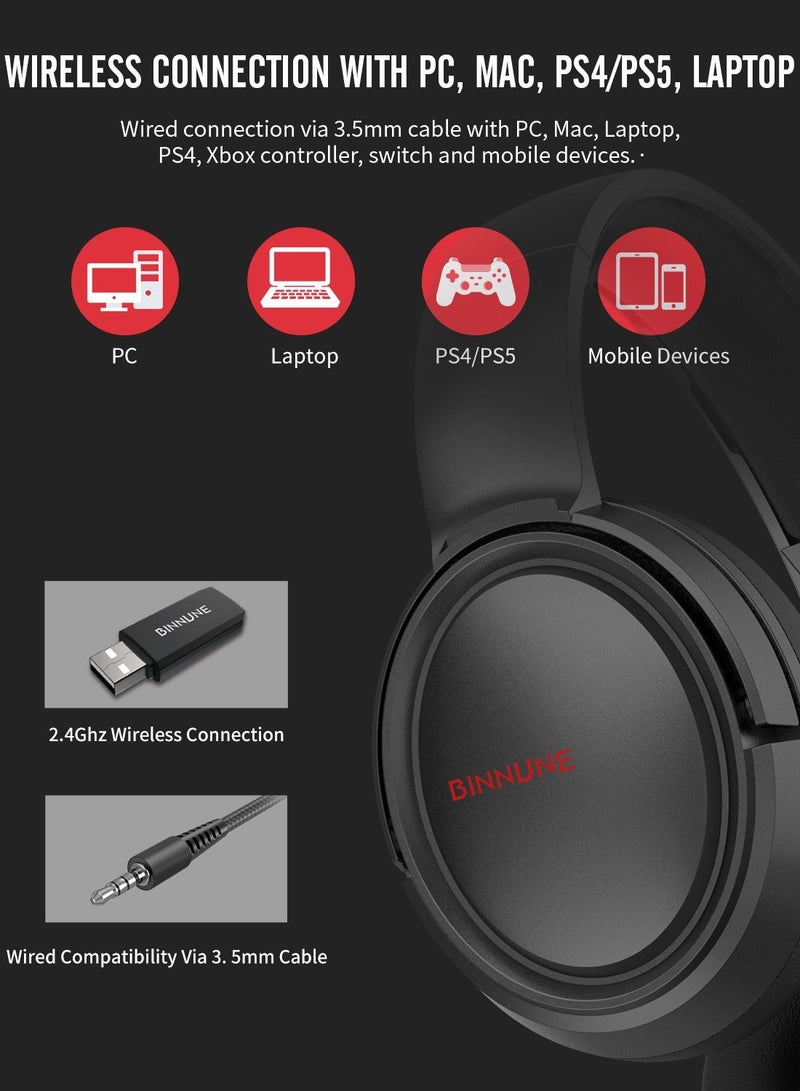 BINNUNE BW02 Bluetooth/2.4G/Wired Gaming Headset with Mic for PS4 PS5 PC Xbox One Switch Xbox Series S|X - Image 5