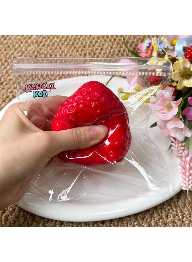 Realistic Strawberry Squishy Stress Relief Toy, Sticky Soft Slow Rebound Squeeze Fidget Toy, Simulated Fruit Decompression Anxiety Hand Toy for Kids Adults Birthday Holiday Gift - Image 4
