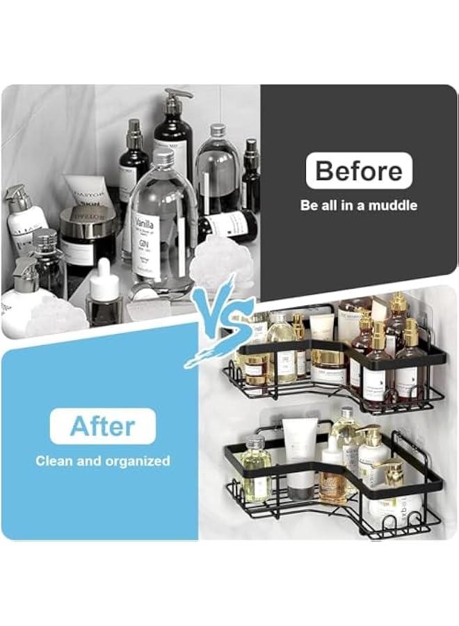 HOOKOR Corner Shower Caddy, Corner Shower Shelf with Hooks/Soap Tray, Bathroom Storage Organizer, Wall Mounted Shower Caddy Shelf with Adhesive, Shower Shelves for Toilet, Dorm and Kitchen - Image 3