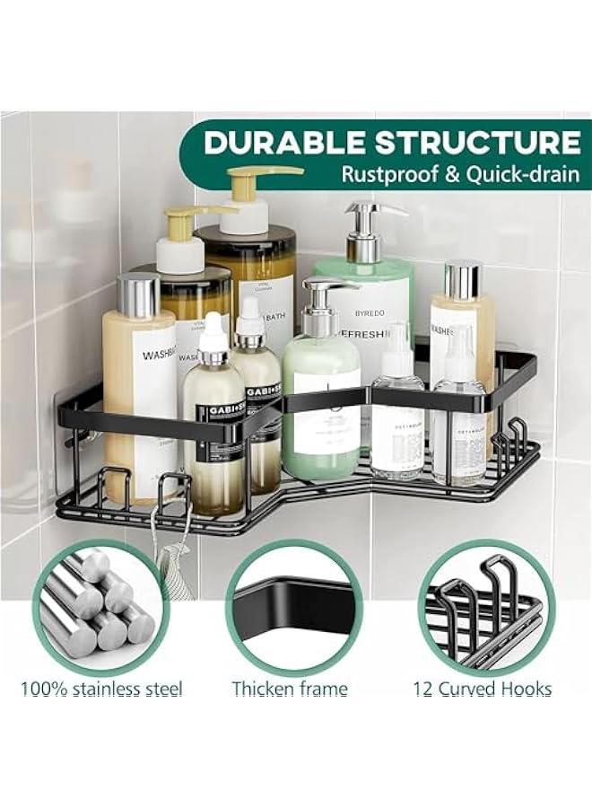 HOOKOR Corner Shower Caddy, Corner Shower Shelf with Hooks/Soap Tray, Bathroom Storage Organizer, Wall Mounted Shower Caddy Shelf with Adhesive, Shower Shelves for Toilet, Dorm and Kitchen - Image 4