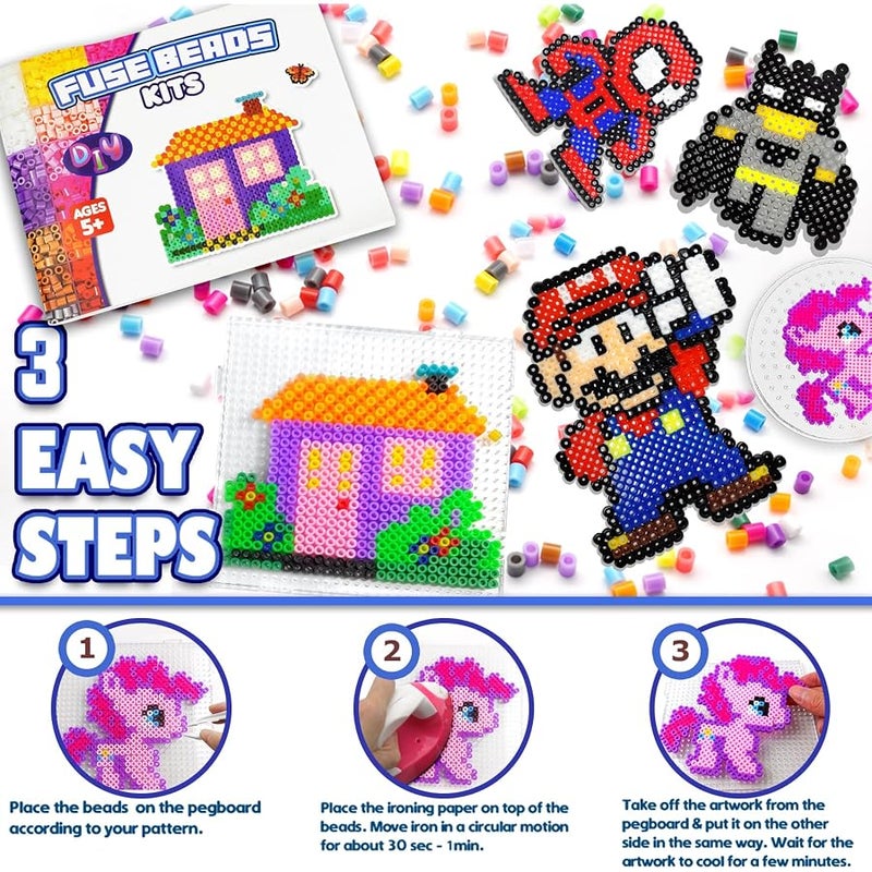 FUNZBO 31000 5mm Fuse Beads Kit - 48 Colors, Homeschool Arts and Crafts Supplies for Kids, Toys Set, Art Decorations for Room, Birthday Toys Gifts for Girls and Boys Age 5+ - Image 5