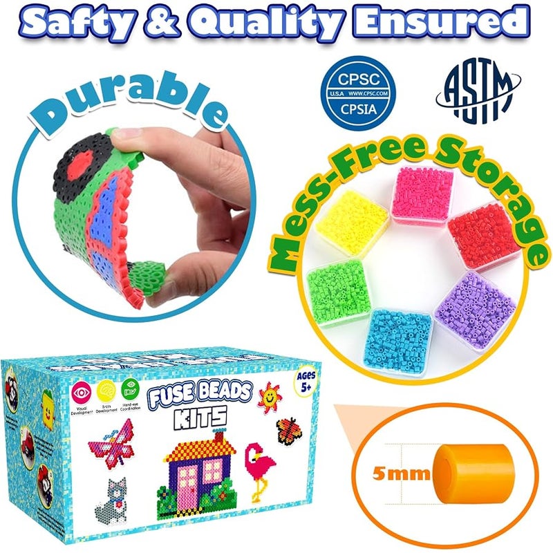 FUNZBO 31000 5mm Fuse Beads Kit - 48 Colors, Homeschool Arts and Crafts Supplies for Kids, Toys Set, Art Decorations for Room, Birthday Toys Gifts for Girls and Boys Age 5+ - Image 4