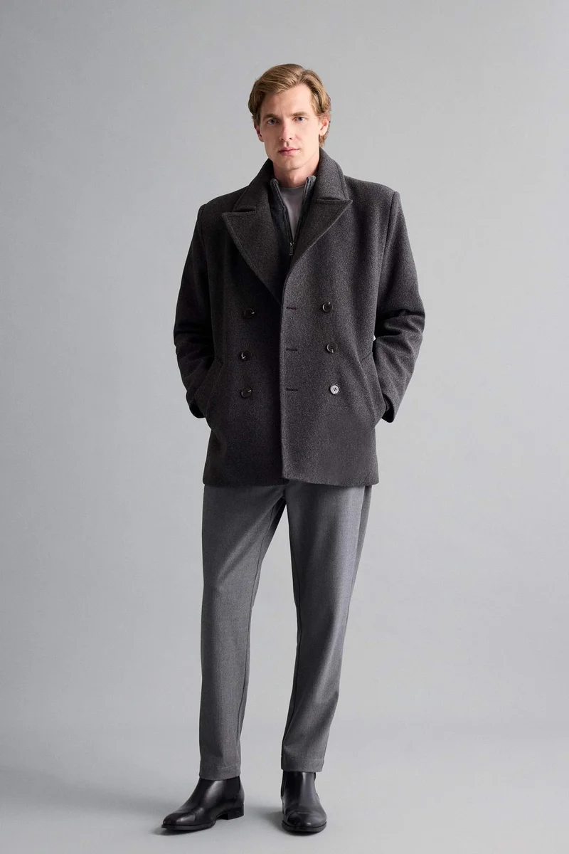 ديفاكتو Slim Fit Buttoned Pocket Lined Caceht Coat