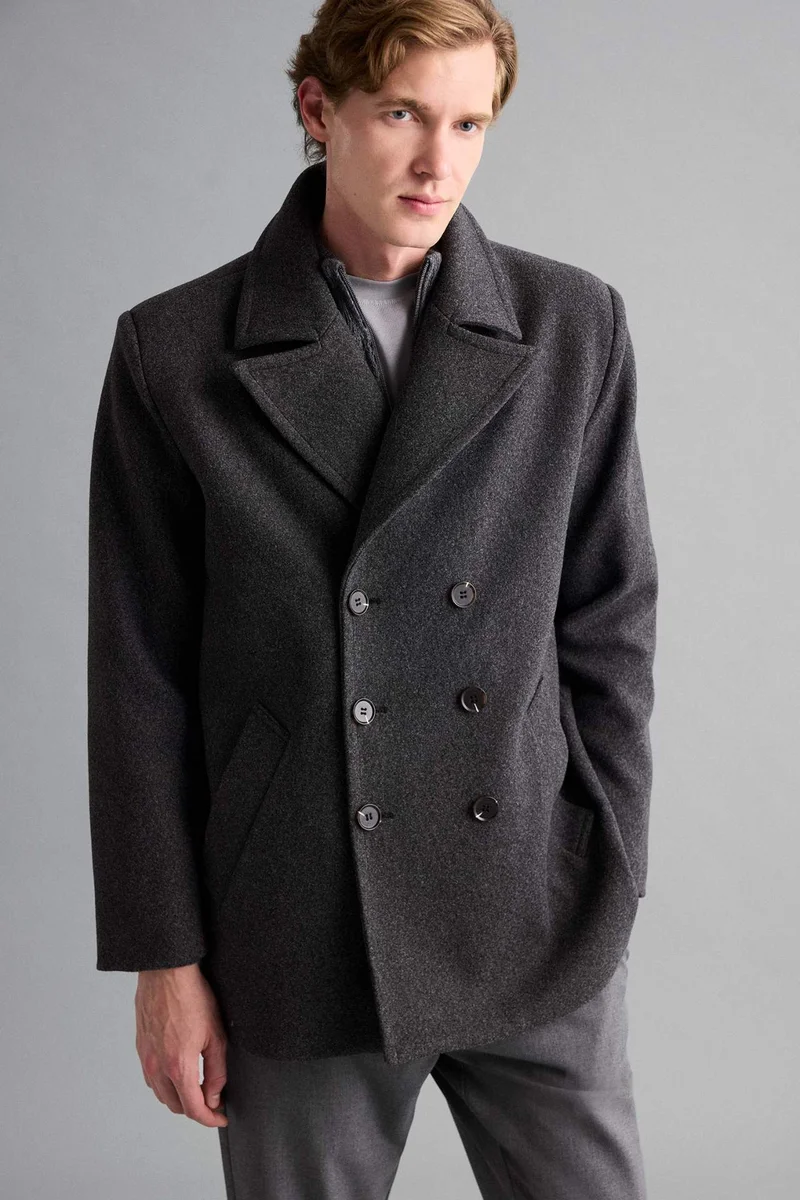 ديفاكتو Slim Fit Buttoned Pocket Lined Caceht Coat