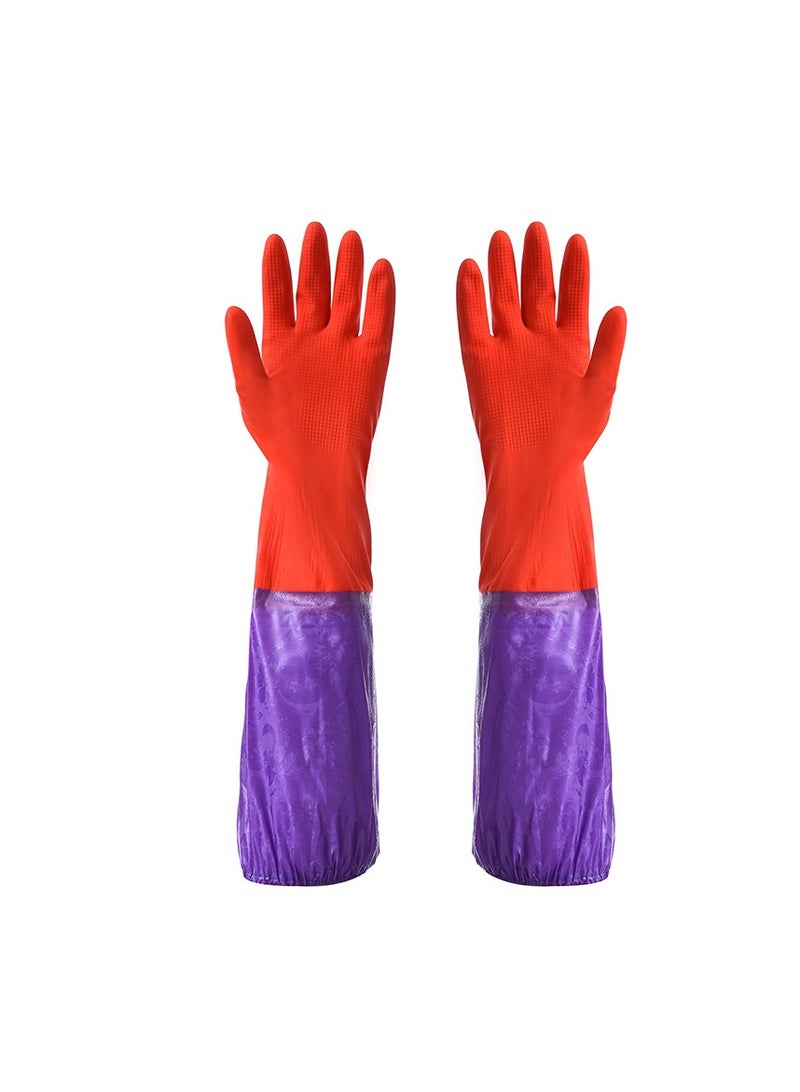 Long Fleece Latex Cleaning Gloves Home Warm Waterproof Gloves 52 Cm - Image 1