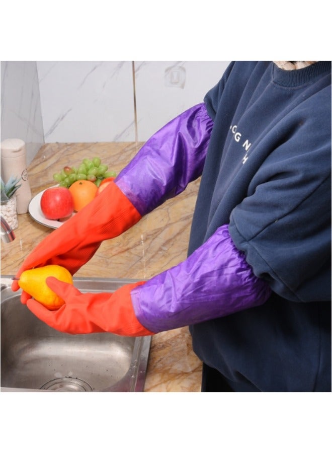 Long Fleece Latex Cleaning Gloves Home Warm Waterproof Gloves 52 Cm - Image 3