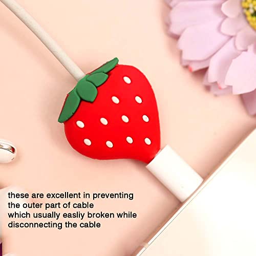 KACA Silicone Cute Charging cable Wire Protector, Cord Protection Compatible For Android Usb, Type-C And Camera Cable/Smartphone/iPhone Charging Cables- (Strawberry Design) Set Of 2 - Image 5
