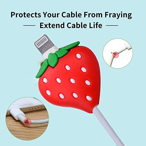 KACA Silicone Cute Charging cable Wire Protector, Cord Protection Compatible For Android Usb, Type-C And Camera Cable/Smartphone/iPhone Charging Cables- (Strawberry Design) Set Of 2 - Image 4