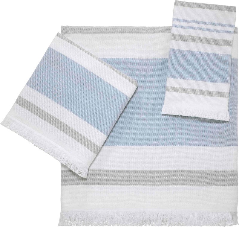 IZOD - Towels, 3pc Striped Towel Set, Soft & Absorbent Cotton, Dorm Room Essentials (Clubhouse Collection, Blue) - Image 1