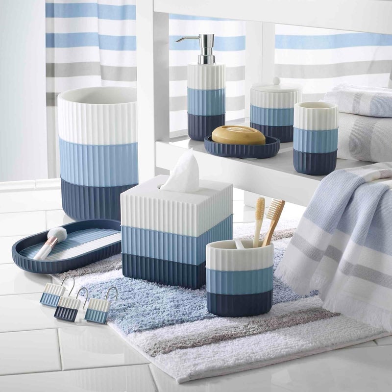 IZOD - Towels, 3pc Striped Towel Set, Soft & Absorbent Cotton, Dorm Room Essentials (Clubhouse Collection, Blue) - Image 3