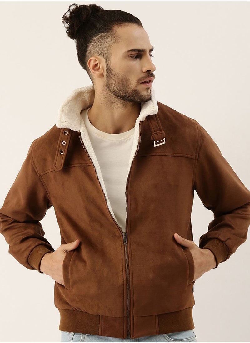 كامبوس سوترا Men's Brown Zip-Front Jacket With Fleece Detail  - Image 1