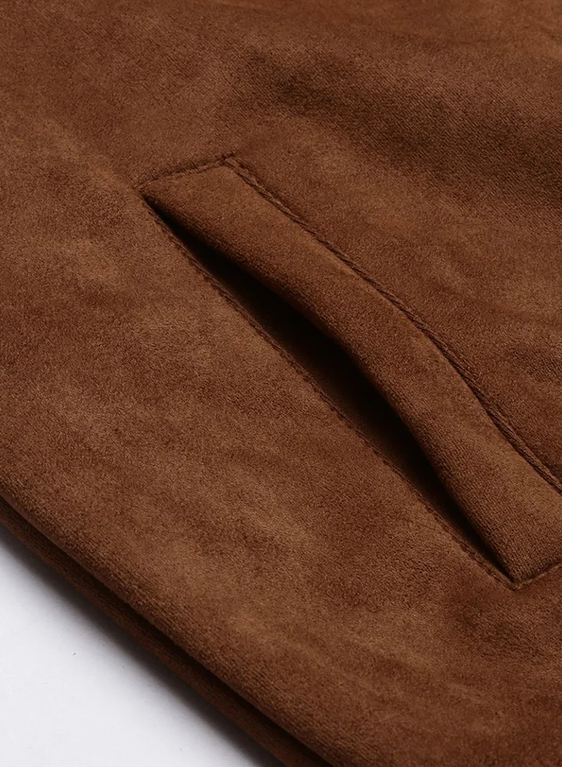 Campus Sutra Men's Brown Zip-Front Jacket With Fleece Detail