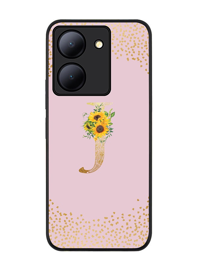 Stylizedd Rugged Black Edge case for Vivo Y27s/ Vivo Y27 5G,Slim fit Flexible Cover - Custom Monogram Initial Letter Floral Mandala Pattern Alphabet - J (Pink) - Image 1