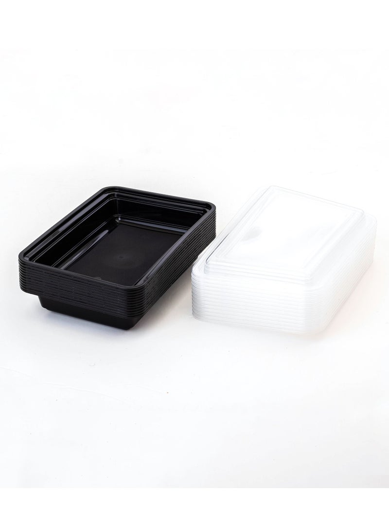 هيك طقم علب طعام مستطيلة الشكل للاستخدام مرة واحدة مع غطاء مكون من 12 قطعة أسود 22x15.5x4.5 سم - Image 2