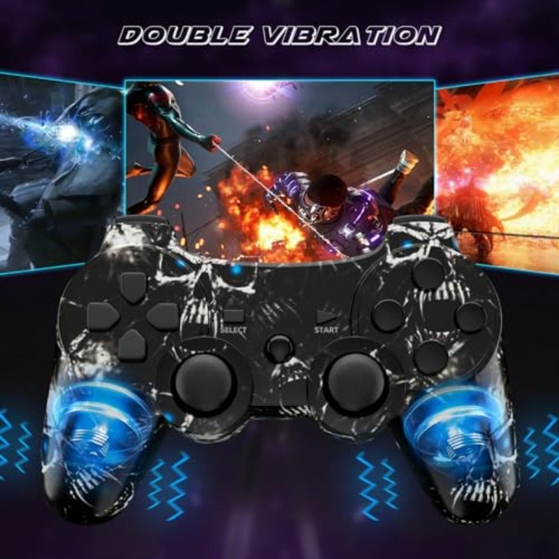 CHENGDAO Controller for PS3 2 Pack Wireless Controller for Playstaion 3 6-Axis with High-Performance Double Virbration Motion Control USB Charging Cable Skull + Galaxy - Image 5