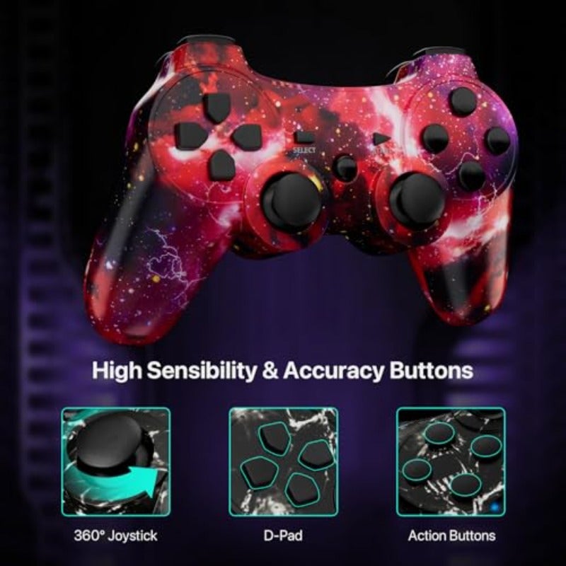 CHENGDAO Controller for PS3 2 Pack Wireless Controller for Playstaion 3 6-Axis with High-Performance Double Virbration Motion Control USB Charging Cable Skull + Galaxy - Image 3