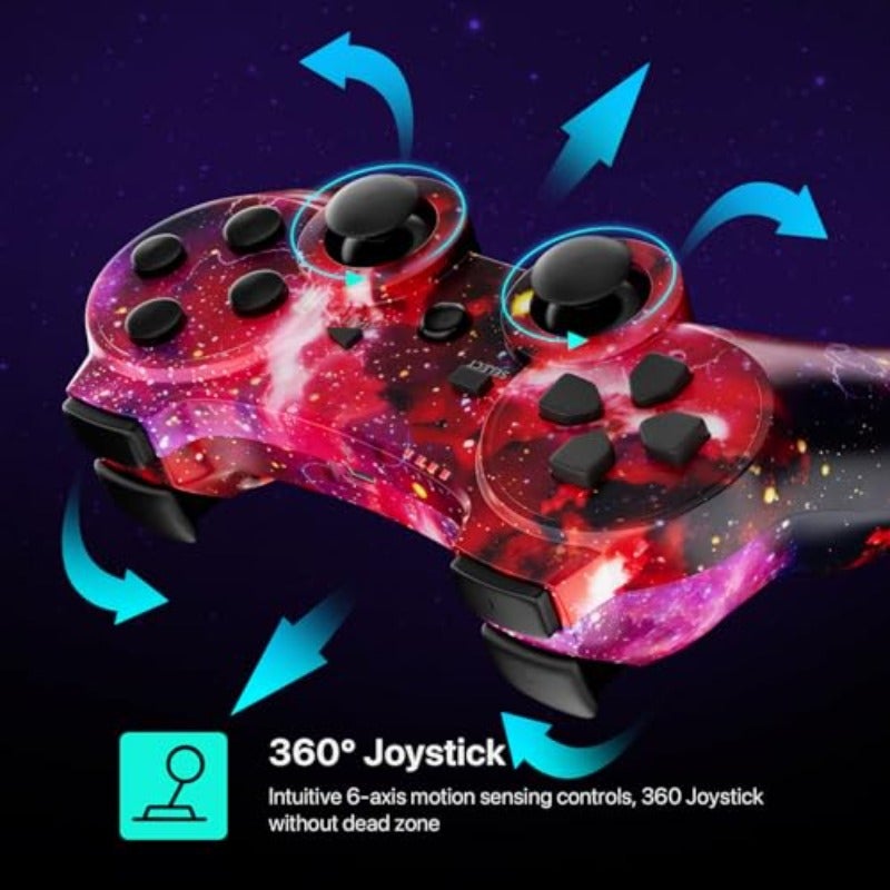 CHENGDAO Controller for PS3 2 Pack Wireless Controller for Playstaion 3 6-Axis with High-Performance Double Virbration Motion Control USB Charging Cable Skull + Galaxy - Image 4