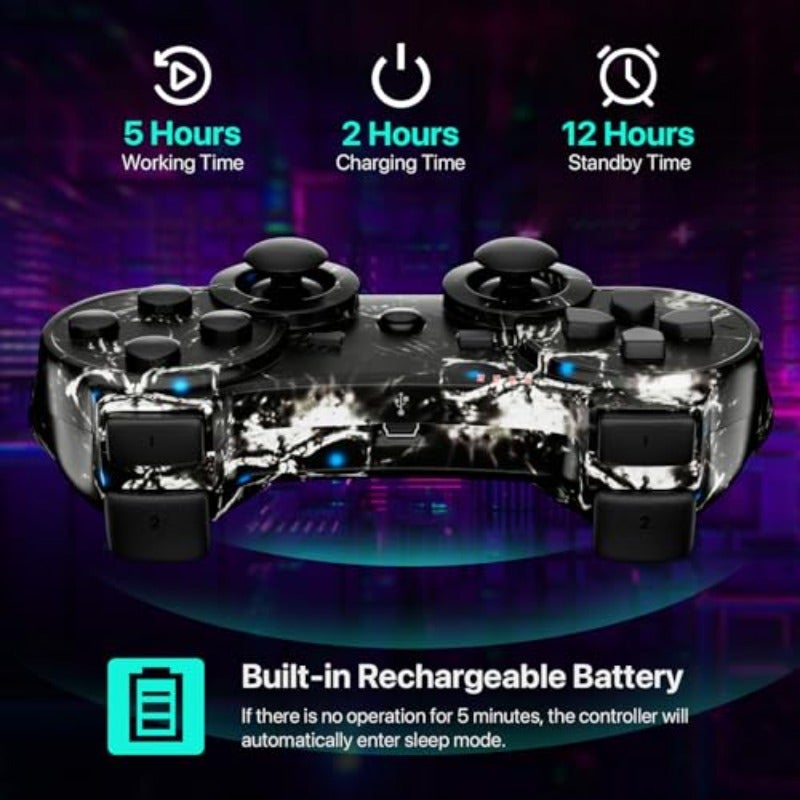 CHENGDAO Controller for PS3 2 Pack Wireless Controller for Playstaion 3 6-Axis with High-Performance Double Virbration Motion Control USB Charging Cable Skull + Galaxy - Image 2