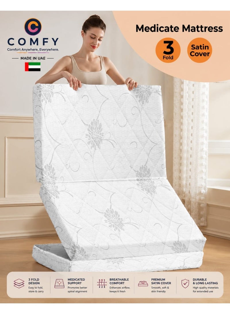 Comfy Premium Quality American Satin Quilted Medicated Folding 180 x 90 x 7cm White Mattress - Image 1