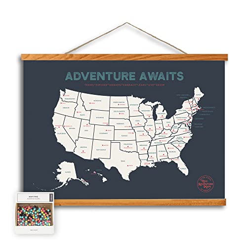 Epic Adventure Maps - USA State Travel Map Poster - Includes Push Pins + Magnetic Frame - Grey / 24 x 17 Inches - Image 1