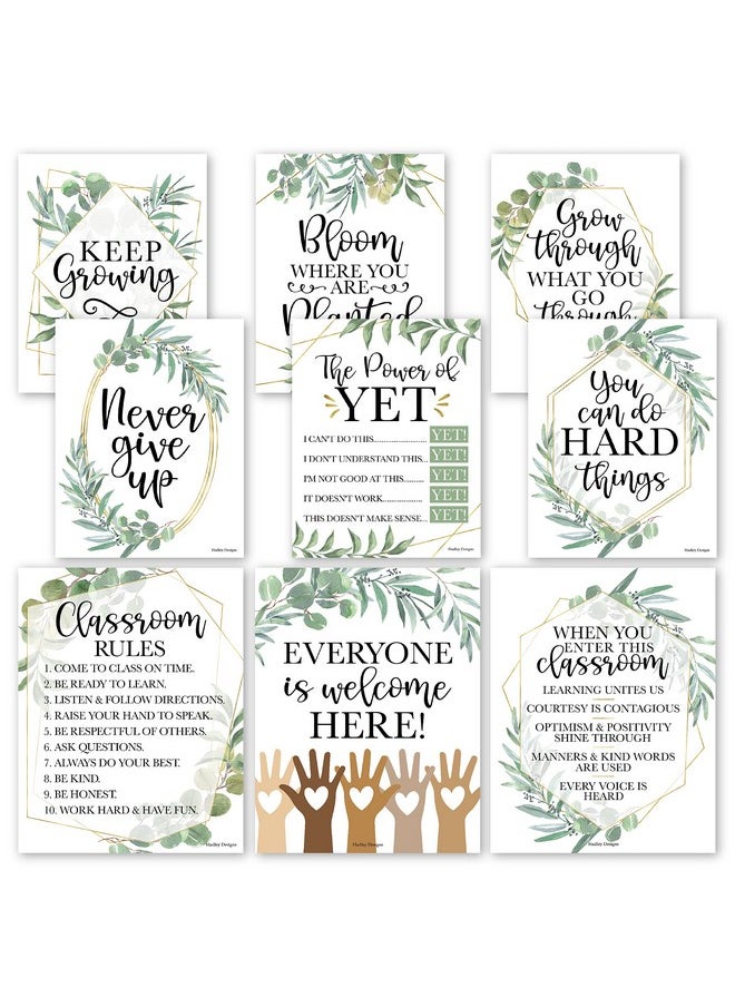 Hadley Designs Hadley Designs 9 Eucalyptus Classroom Decor Signs, Welcome Sign For Bulletin Board Decorations, Growth Mindset Classroom Posters Elementary, Middle School Classroom Rule  - Image 1