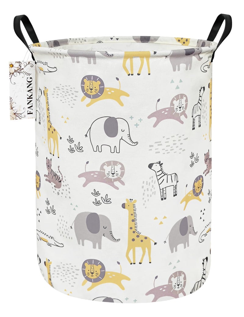 FANKANG Storage Basket Nursery Hamper Canvas Laundry Basket Foldable with Waterproof PE Coating Large Storage Baskets for Kids Boys and Girls Office Bedroom ClothesToysLovely Animals