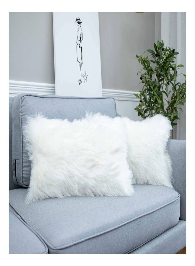 LIGICKY Decorative Lumbar Soft Faux Fur Throw Pillow Cover Luxury Series Rectangle Plush Pillow Case Cushion Cover for Couch Sofa Bed (12" x 20", White) - Image 2
